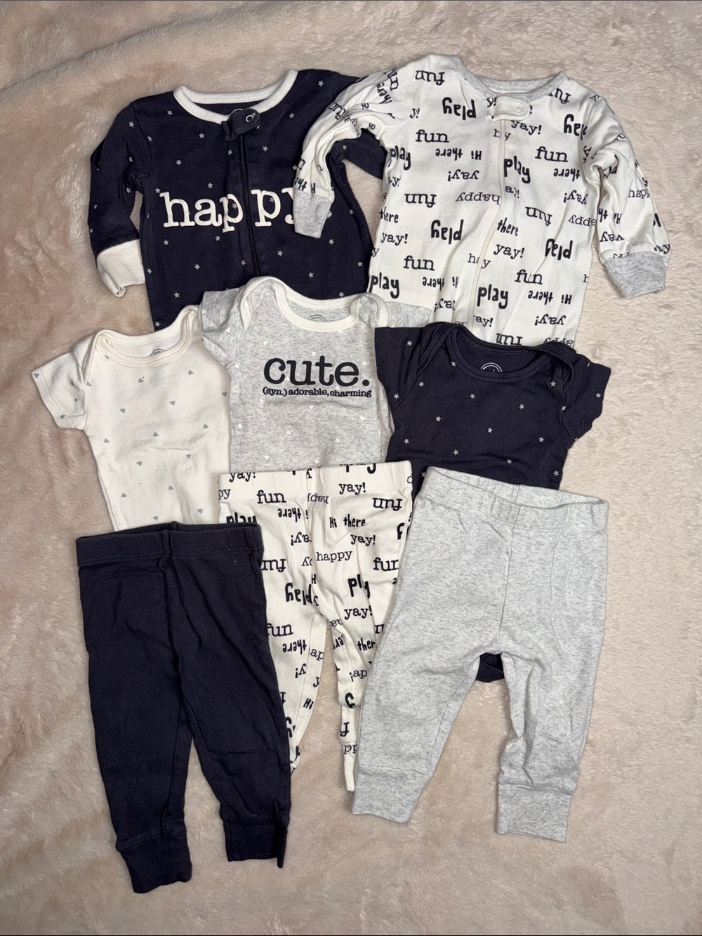 Wonder Nation Gray and White Baby Sleeper, Onesie and Pants Bundle